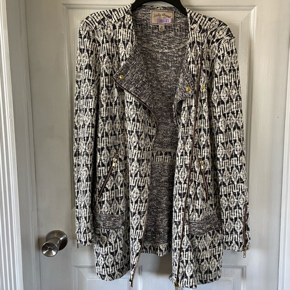 Lucky Brand Knit Jacket Black & White Long Size M - Picture 7 of 10
